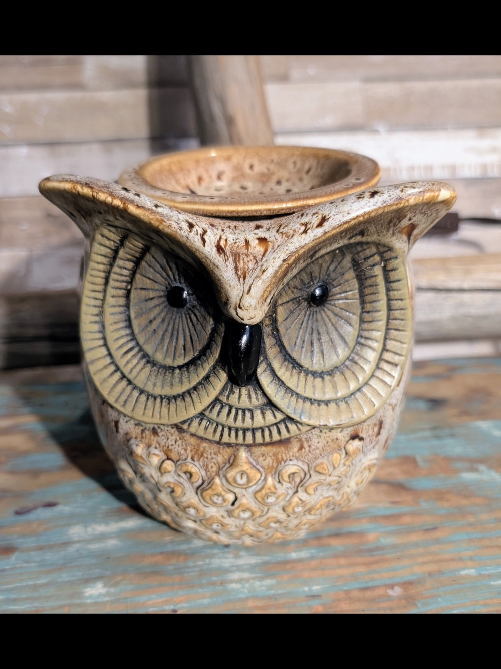 Intertek Stoneware Owl Wax Warmer Electric Gray Brown